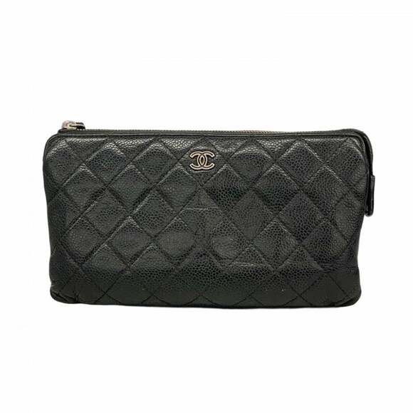 CHANEL Handbags - CHANEL Black Caviar Leather Clutch Bag